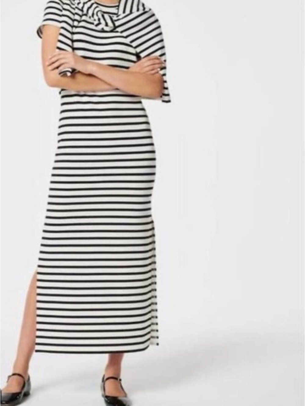 SPANX Air Essentials Black & White Striped Maxi Dress